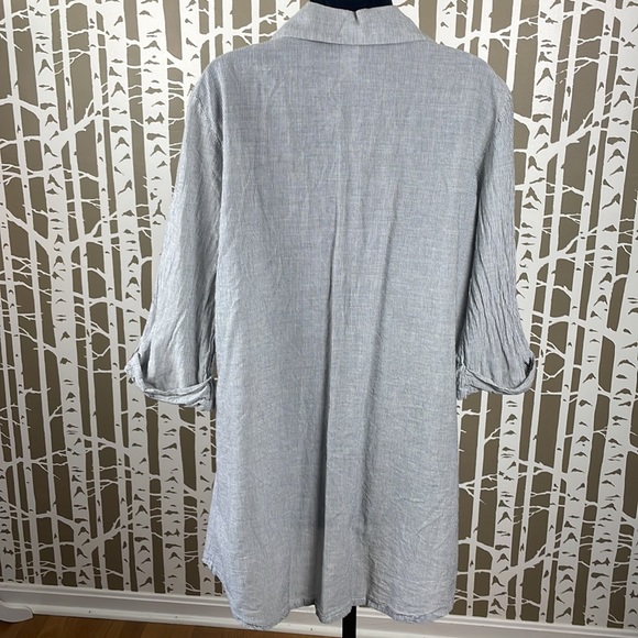 Dotti On Island Time Button Up Cover Up Shirt Dress gray white vertical stripe L - Picture 7 of 14